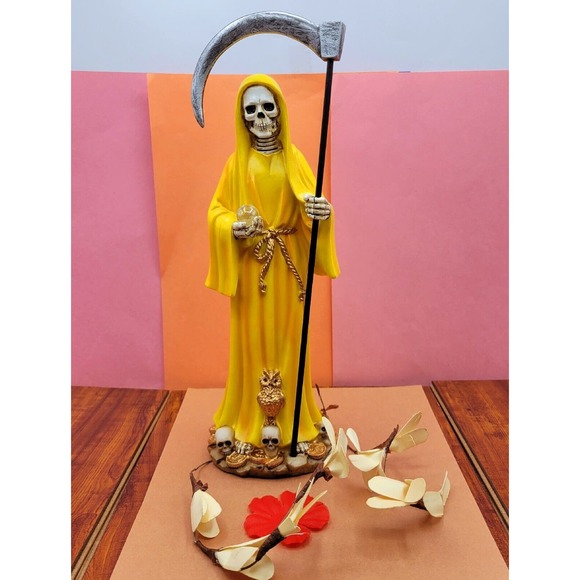 SANTA MUERTE Yellow Statue 12"Holy Death Grim Reaper money stand